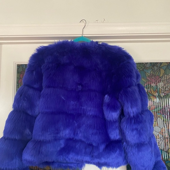 Vibrant Blue Faux Fur Jacket - Picture 2 of 3